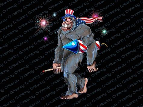 Bigfoot Sasquatch 4th Of July American Usa Flag Fireworks Memorial Day