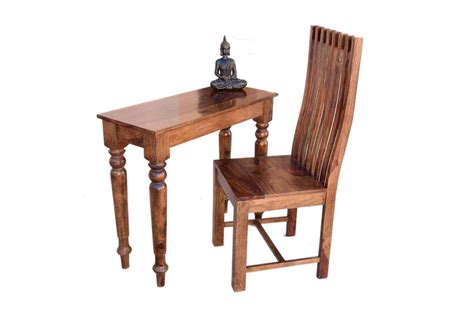 Buy Platinum Round Leg Teak Finish Study Table With Zernal Wooden Chair