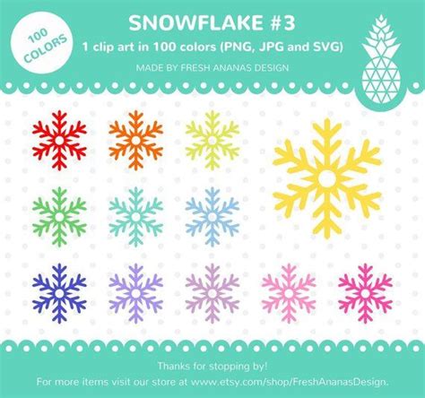 100 Colors Clip Art Snowflake 3 Christmass Svg Snowflake Etsy Clip