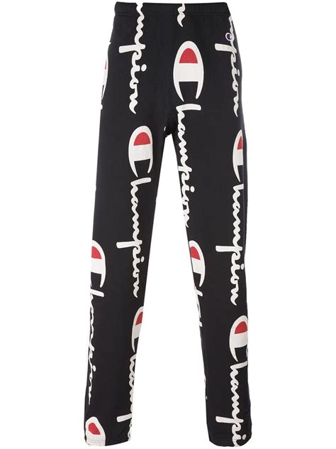 Champion Cotton All Over Logo Print Sweatpants In Black For Men Lyst