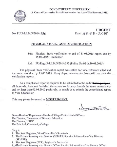 Reminder Physical Stock Verification Report Due By 15052015