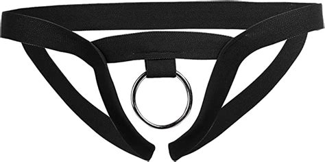 Chictry Mens Nylon Crotchless C Strap Underwear Ball Lifter G String With O Ring Black One Size
