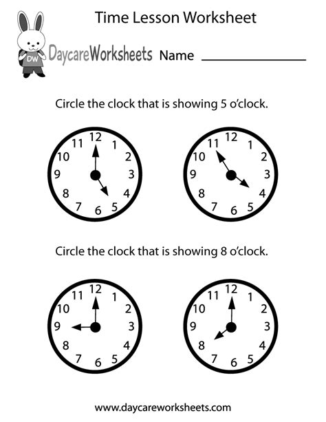 Free Preschool Time Lesson Worksheet