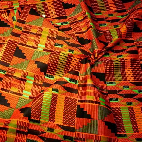 Stunning African Kente Print Cloth Wax Dyed Cotton Fabric Orange Green