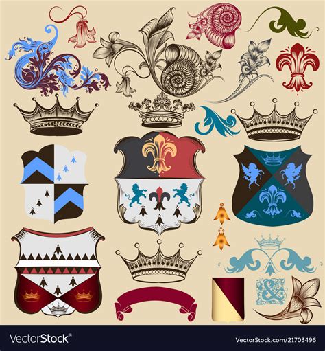 Collection Of Heraldic Decorative Elements Vector Image