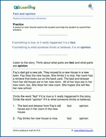 Facts And Opinion Worksheet Pdf