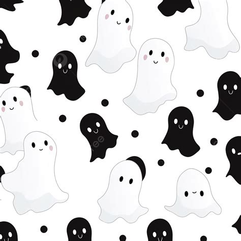 Vector Seamless Pattern With Cute Ghosts Pattern For Halloween Witch