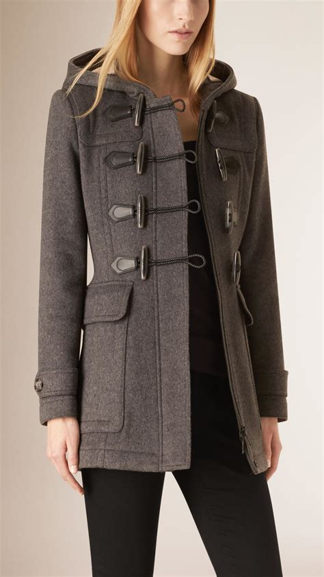 Burberry Fitted Wool Duffle Coat In Gray Lyst