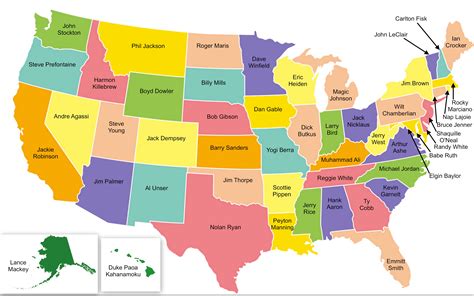 This map contains al this road networks with road numbers. U.S. Map Of Most Iconic Athlete From Each State - Mandatory