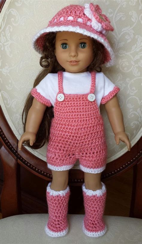 Crocheted American Girl 18 Doll Spring Outfit Clothes Overalls Boots