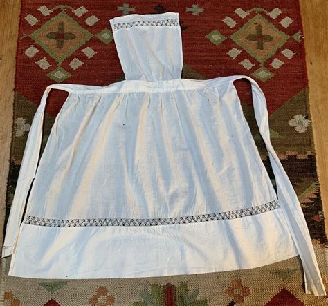 Victorian Pinner Apron Antique White Cotton Handmade Half Etsy In