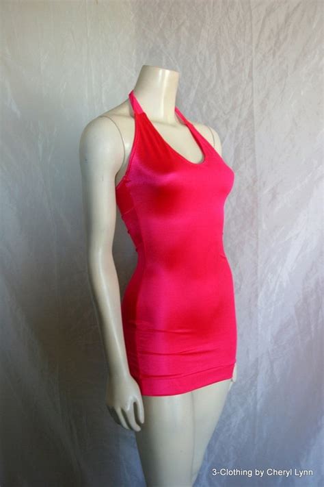 sexy form fitting neon red spandex mini halter dress by c3clothing