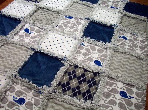 Baby Rag Quilts Whales Baby Quilt Rag Quilt Navy Blue White Rag Quilt