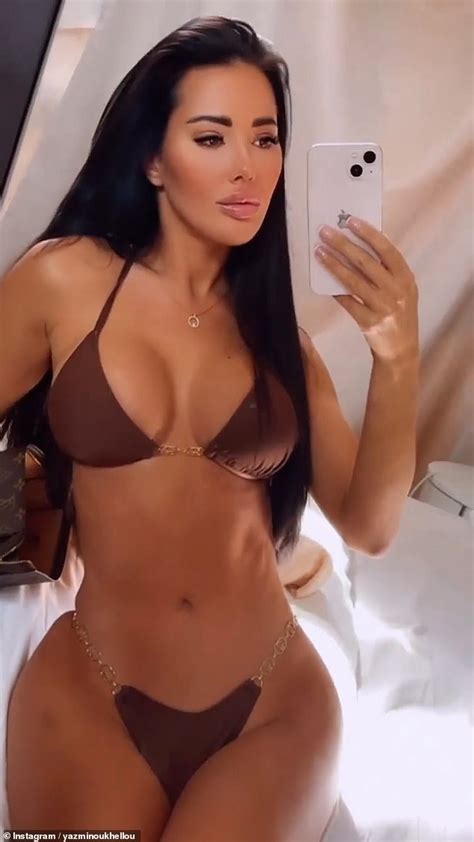 Yazmin Oukhellou Flaunts Her Abs And Ample Assets In Brown Bikini As