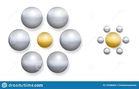 Optical Illusion Balls Different Size Silver Golden Stock Vector