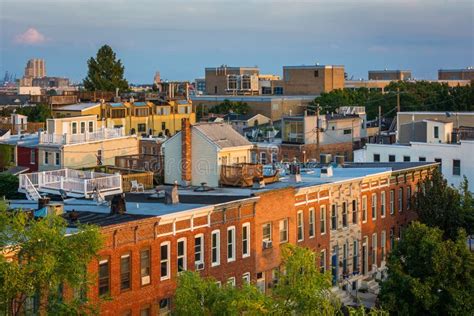 View Of Row Houses In Federal Hill Baltimore Maryland Stock Photo
