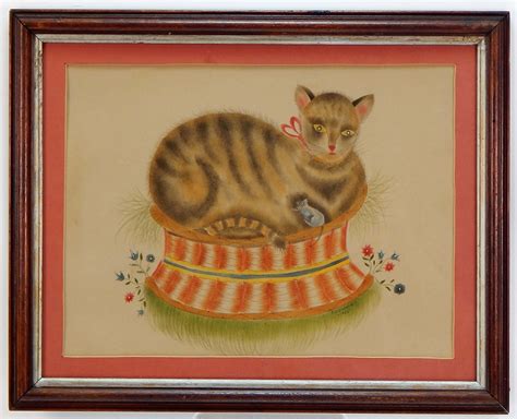Sold Price Antique American Folk Art Theorem Cat Painting October 6