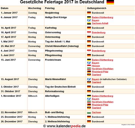 Feiertage 2017 In Deutschland Mit Druckbaren Vorlagen