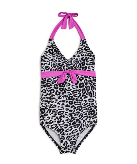 Girls Leopard Print Halter Swimsuit Sizes 7 14 C8187d89982