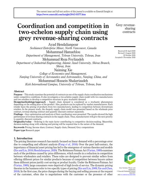 PDF Coordination And Competition In Two Echelon Supply Chain Using