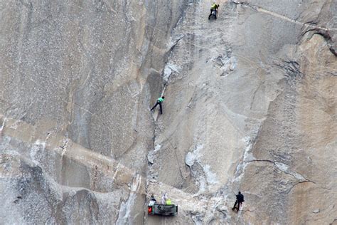 Distance Grows Between Climbers Scaling El Capitan In Yosemite Los