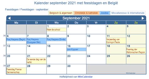 Belgie Kalender Voor Afdrukken September 2021