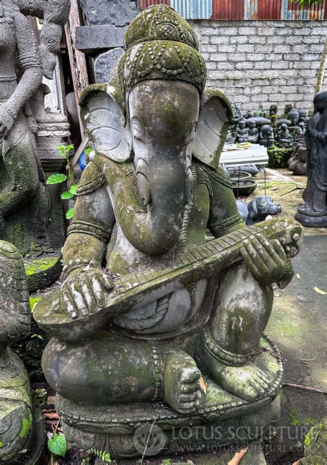 Preorder Stone Garden Ganesha Statue Covered In Moss Playing Sita On