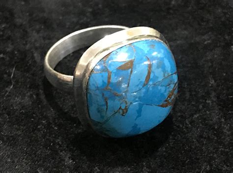 Blue Copper Turquoise Gemstone 925 Sterling Silver Ring Etsy
