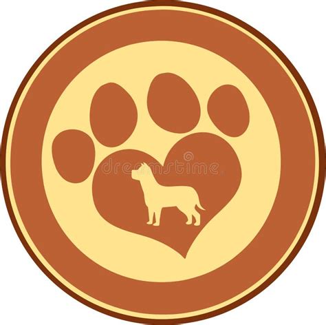 Love Paw Print Brown Circle Banner With Dog Silhouette Stock