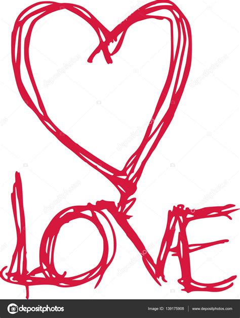 Handwritten Love Heart Handwritten Love With Heart — Stock Vector