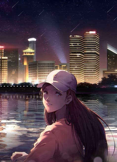 Download Wallpaper 840x1160 Night Out City Anime Girl Original