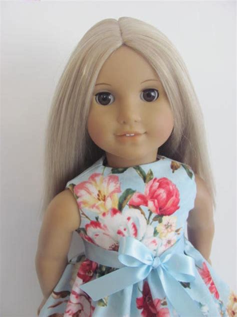 Light Blue Floral Dress And Sash For The American Girl Doll