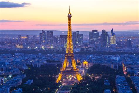 Night Of Paris City Skyline With Eiffel Tower Editorial Photo Image