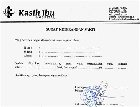 Contoh surat keterangan sakit dari dokter untuk karyawan gudang. Contoh Surat Dokter