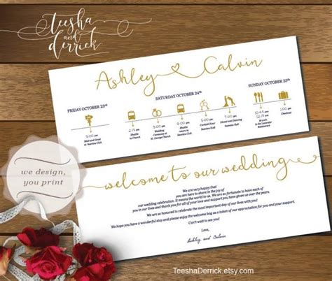 Printable Wedding Timeline Card Design T0168 Wedding Itineraries