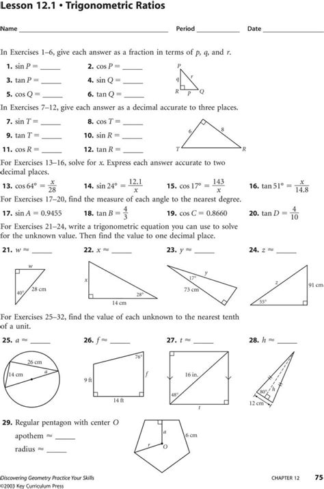 Trigonometric Ratios Worksheet Answers