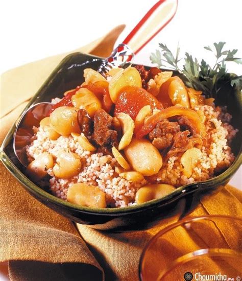 Mrouzia aux dattes de choumicha. كسكس الشعير "بلبولة" بالفول واللحم المجفف "قديد" الوصفة ...
