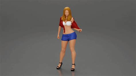 Archivo 3d Sexy Mujer Posando En Corto Y Camisa Con El Pecho Abierto・modelo De Impresora 3d Para