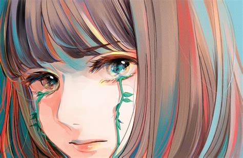 584494 Crying Anime Girls Original Characters Feathers Tears Rare