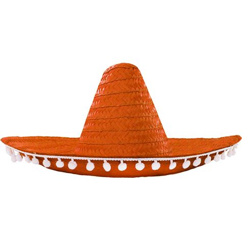 orange mexican sombrero with pom pom edging i love fancy dress