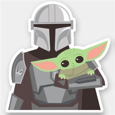 The Mandalorian Holding Child Illustration Sticker Zazzle Star Wars