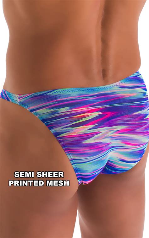 Stuffit Pouch Bikini Swimsuit In Semi Sheer Phaser Print On Mesh