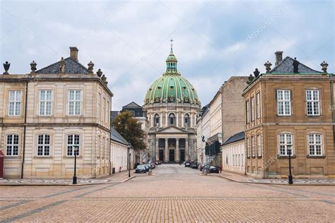 Amalienborg Palace And Marble Church Dome In Copenhagen Stock