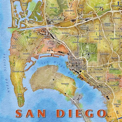 San Diego Watercolor Map Digital Art By Paul Hein