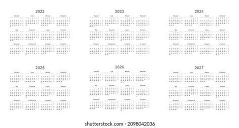 Set Calendars 2022 2023 2024 2025 Stock Vector Royalty Free