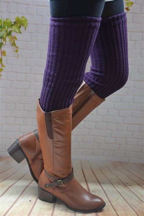 27 In Long Womens Leg Warmers Purple Knit Thigh High Leg Etsy Thigh