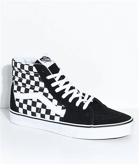 3 white soles and laces. Vans Sk8-Hi Black & White Checkered Skate Shoes | Zumiez