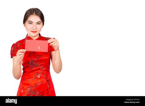 Asian Girl In Traditional And Take Red Envelopes Chinese New Year