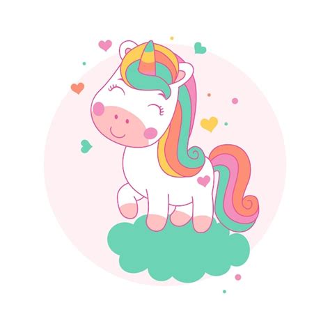 Premium Vector Cute Happy Unicorn Cartoon On A Cloud Kawaii Style