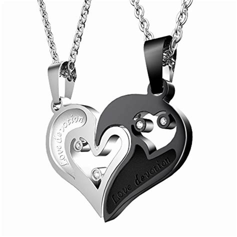 His And Hers Heart Shape Couple Pendant Necklace Love Devotion Stainless Steel Uhibros His